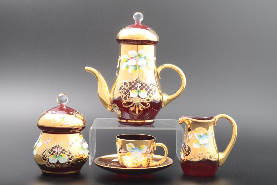 Фото Кофейные сервизы Кофейный мокка сервиз на 6 персон 15 пр "Лепка красная" E-V Bohemia Crystal