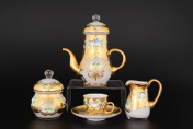 Кофейный мокка сервиз на 6 персон 15 пр Лепка белая E-S Bohemia Crystal