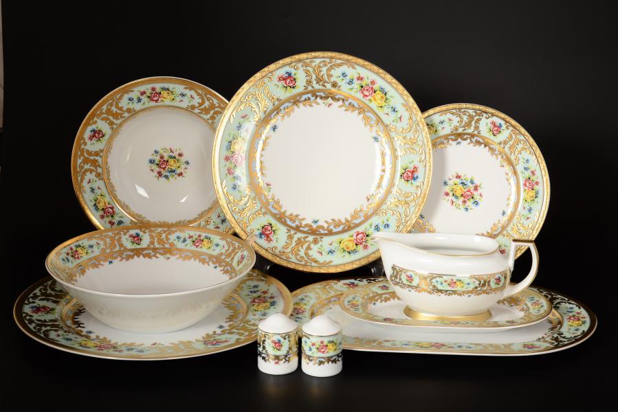 Фото Столовые сервизы Столовый сервиз Falkenporzellan Vienna Seladon Gold на 6 персон 25 предметов (без Супницаа)