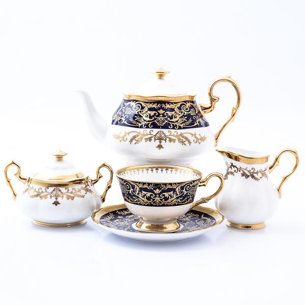 Фото Чайные сервизы Фарфоровый чайный сервиз Prouna Clarice Cobalt Gold 6 персон 17 предметов
