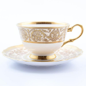 Комплект чайных пар Prouna Golden Romance Cream Gold 220 мл(6 пар)