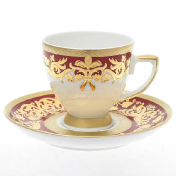 Фарфоровый Комплект кофейных пар Falkenporzellan Natalia bordeaux gold 100 мл (6 шт.)