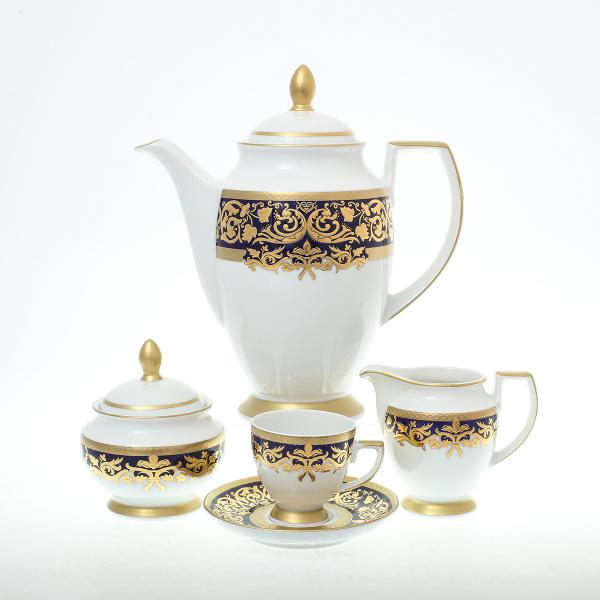 Фото Кофейные сервизы Фарфоровый кофейный сервиз Falkenporzellan Natalia cobalt gold на 6 персон 17 предметов