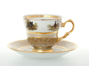 Фарфоровый Комплект кофейных пар Охота Бежевая 140 мл(6 пар) Sterne porcelan