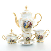 Фарфоровый кофейный сервиз Queen's Crown Мадонна перламутр Корона 6 персон Queens Crown