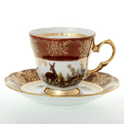 Фарфоровый Комплект кофейных пар Queen's Crown Охота красная Корона 140 мл (6 пар) Queens Crown