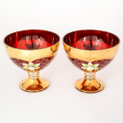 Блюдце для варенья 13 см Лепка красная U-R золотая ножка (2 шт.) Bohemia Crystal