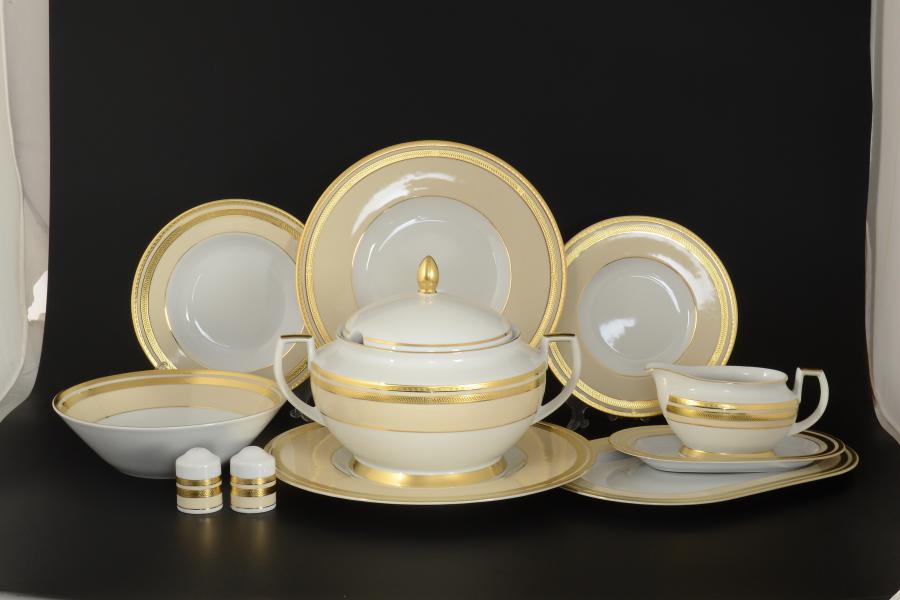 Фото Столовые сервизы Столовый сервиз на 6 персон 27 предметов 9039 CREME Gold Falkenporzellan