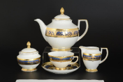 Фарфоровый чайный сервиз на 6 персон 17 предметов Arabesque BLUE Gold Falkenporzellan