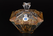 Конфетница с крышкой Bohemia Gold Metropolitan зеленая 15 см Bohemia Crystalite