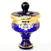 Конфетница на ножке с крышкой Bohemia Лепка синяя 20 см Bohemia Crystal