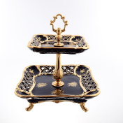 Фарфоровая этажерка двух квадратная Bruno Costenaro Bleu Gold 32*32*35 см